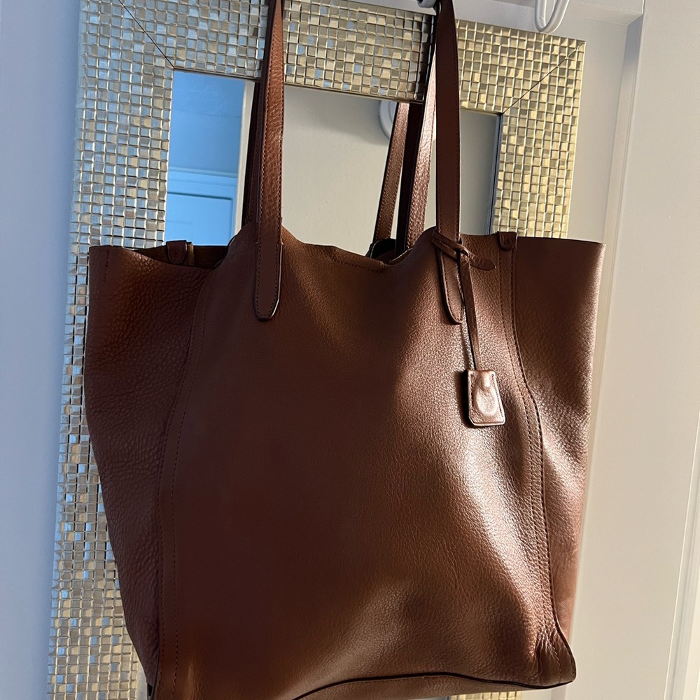 Elegant Brown Leather Tote Bag BY J CREW